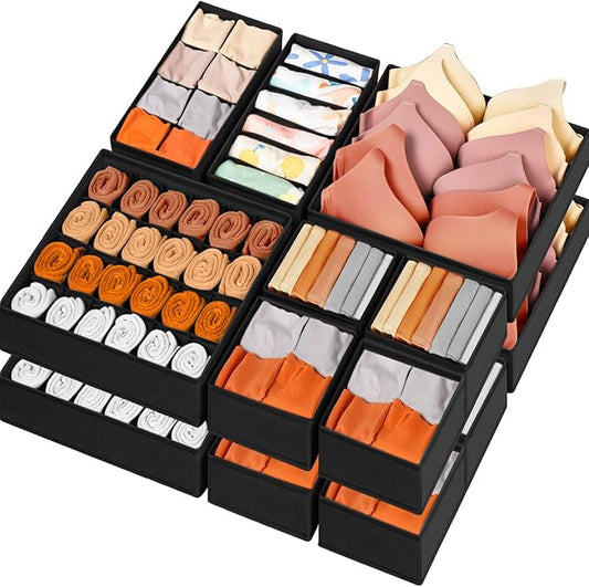 Drawer Organizer Clothes, 96 Compartments, Black
