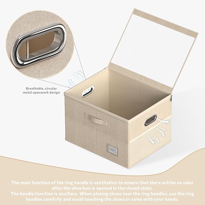 Shoe Organizer for Closet, Large Shoe Box Storage Containers with Clear Window, Space Saving Shoe Bin with Foldable Bottom Support Adjustable Dividers - Fits 16 Pairs (Beige, (19.7*15.7*13)x1)