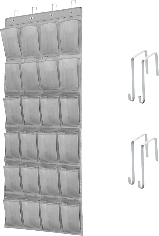 Over The Door Shoe Organizers with 24 Mesh Pockets Shoe Organizer Storage, Grey