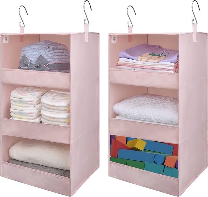 SAYS 3 Shelf Hanging Closet Organizers and Storage, Pink
