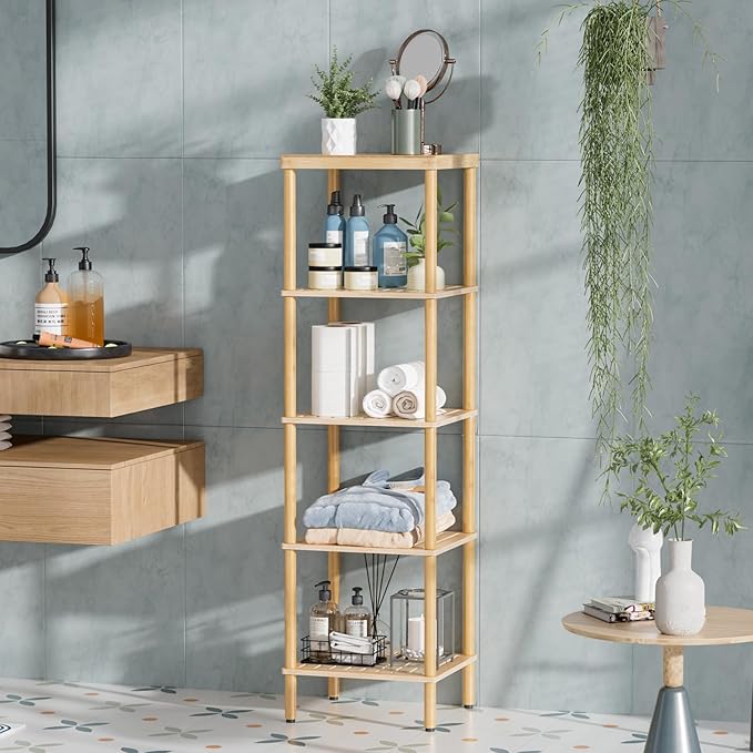 5-Tier Bamboo Bathroom Shelf, Bathroom Standing Shelves