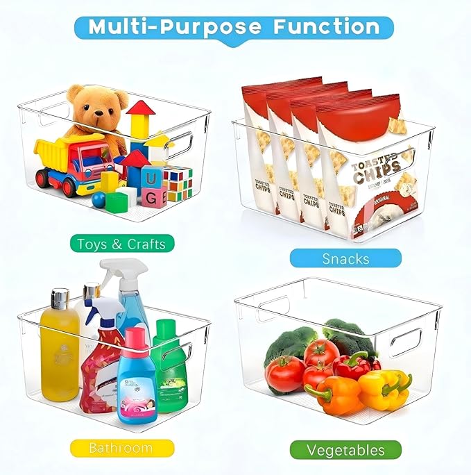 Set of 8 Clear Plastic Storage Bins