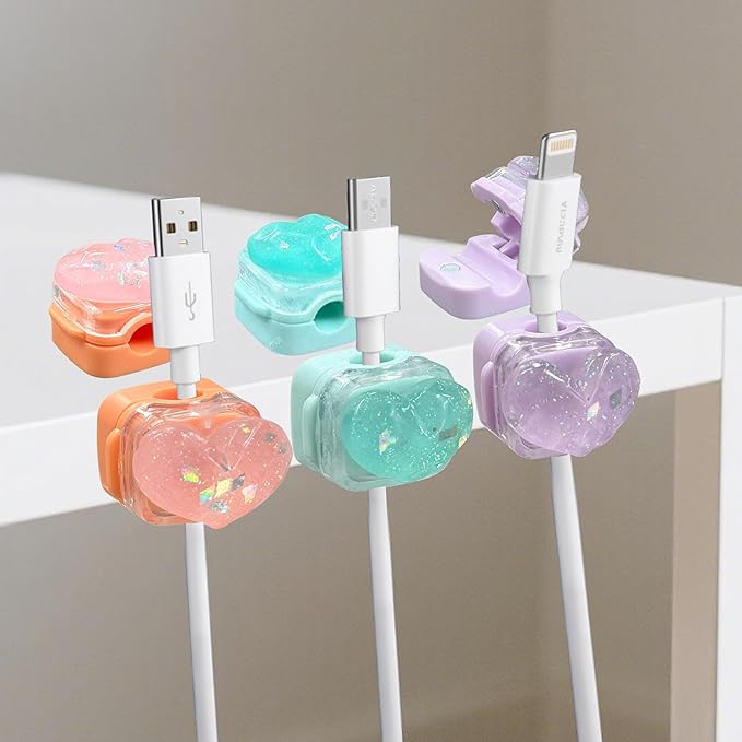 3Pack Magnetic Cable Clips for Nightstand, Adhesive Night-Glowing Cord Holder Organizer for Office Home Desk Wall Car (Heart)