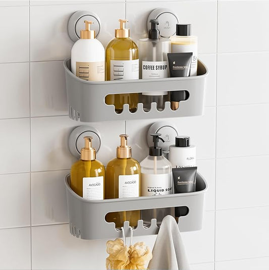 Shower Caddy Suction Cup 2 Pack, Heavy Duty Bathroom Organizer, Gray
