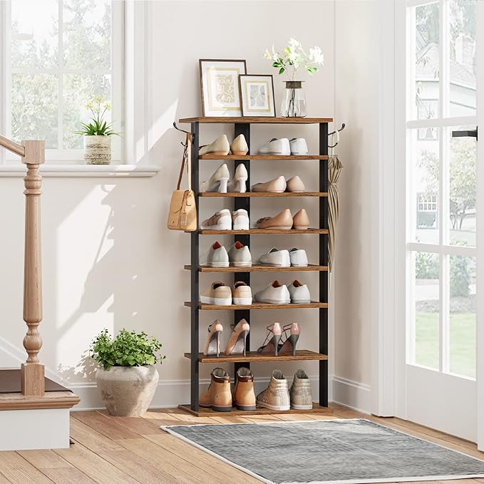 8 Tiers Vertical Shoe Rack, Rustic Brown BF750XJ01
