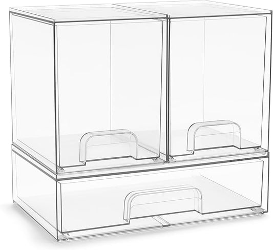 Acrylic Storage Containers, 3 Pack, 7.6’’ Tall and 12.1’’ Wide