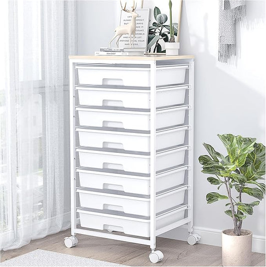 Rolling Storage Cart with Drawers, White