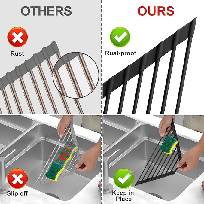 Triangle Roll Up Dish Drying Rack Over The Sink, Durable Organizer for Kitchen