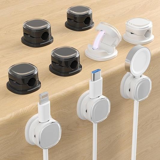 Magnetic Cable Clips, Adjustable Cord Holder Management, 9-PCS White & Black