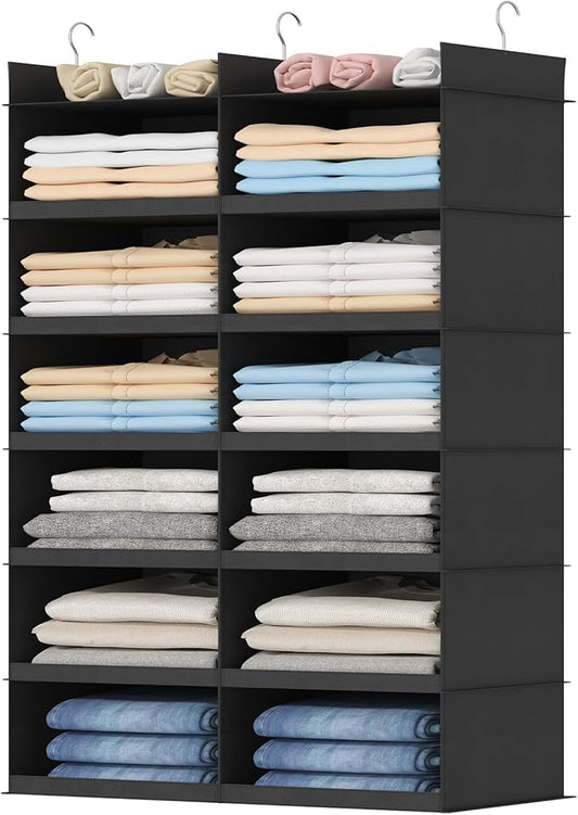 Dual-Row Shelf Hanging Closet Organizer and Storage, Black