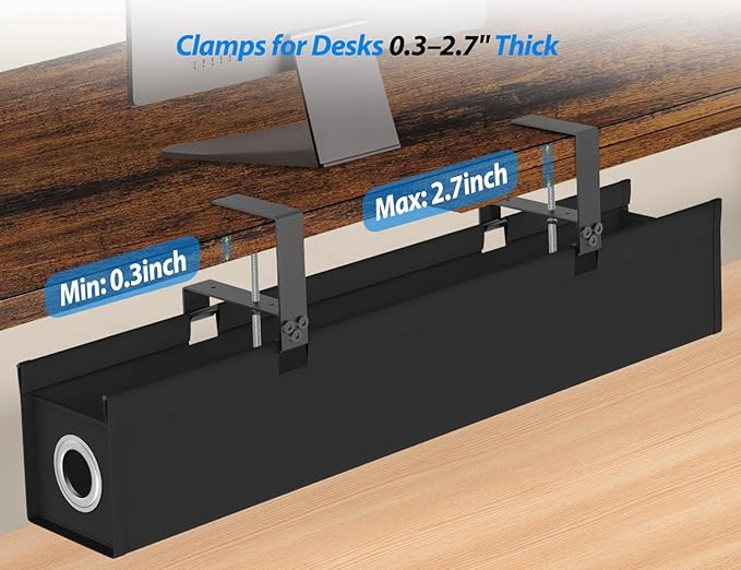 [Upgraded] Large Under Desk Cable Management Tray No Drill, Suolaao 30" Cord Organizer with Oxford Fabric, Clamp Mount, Holds 30 lbs, Large Cable Rack for Gaming & Home Office Standing Desk