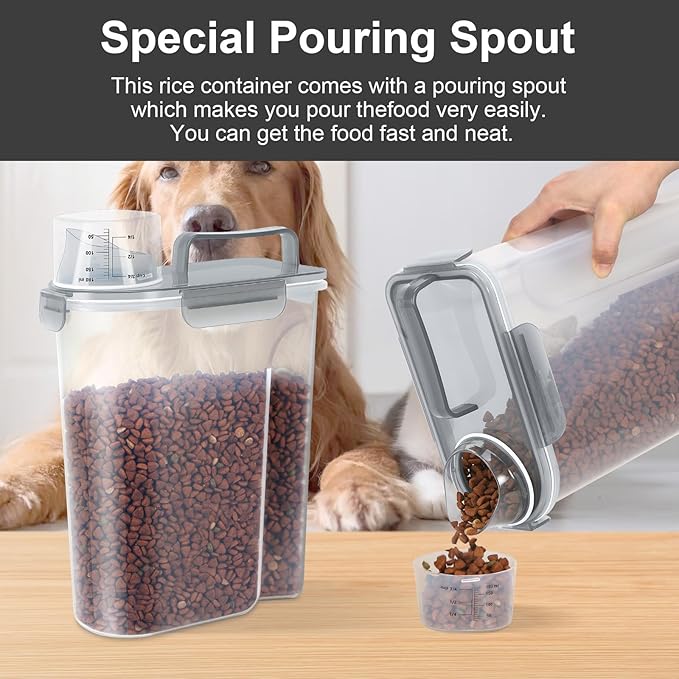 LEAWALK 5Lbs Airtight Cat Dog Food Storage Container with Upgraded Large Nozzle BPA-Free, Pet Food Storage Containers for Rice, Grain, Pet Food, Flour, Dog Treat Storage (Clear Grey, 5L-1pack)