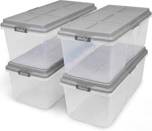 113 Qt Hi-Rise Storage Bin with Lid, Stackable Plastic Storage Container