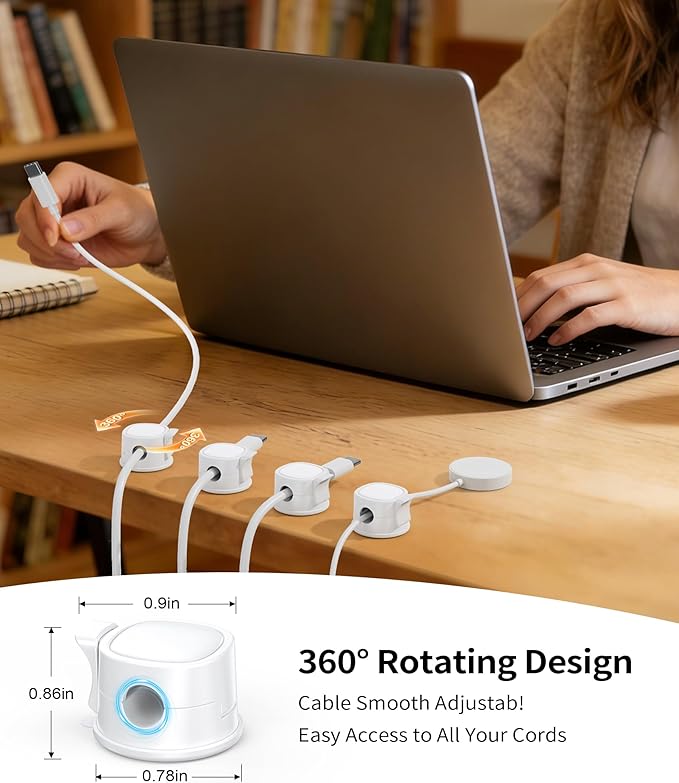 8 Pack Rotatable Cable Clips Cord Organizer,Desk Cable Management Accessory,Cord Clips,Adhesive USB Wire Holder Keeper Organizer for Home Office Desk Phone Car Wall Desktop Nightstand cable organizer