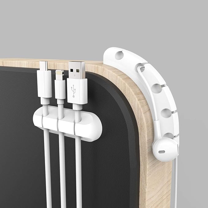 INCHOR Cord/Cable Organizer White Cord Holder, Wire Organizer USB Cable Management Cord Keeper, 3 Packs Cable Clips for Car Home and Office (7, 5, 3 Slots)