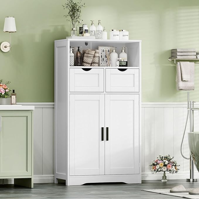 Bathroom Cabinet with Doors and Drawers, Freestanding Bathroom Storage Cabinet