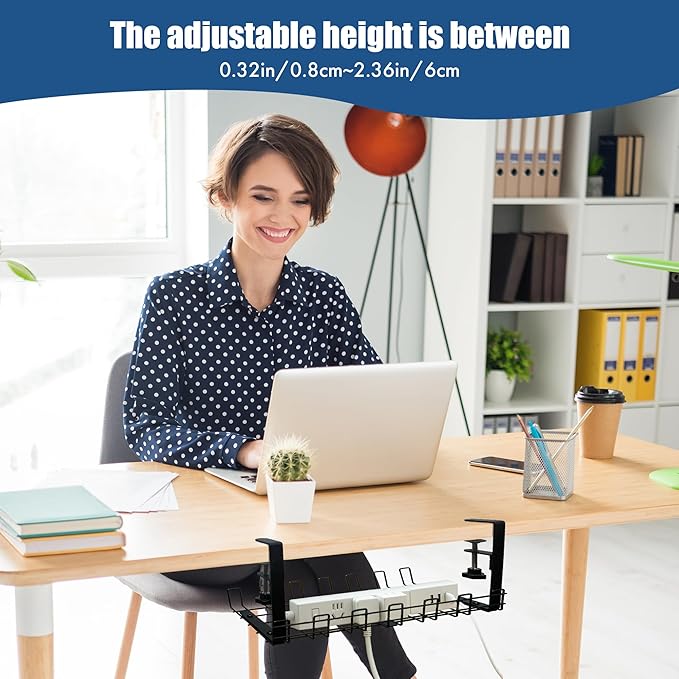 Under Desk Cable Management Tray - No Drilling, Tools-Free, Adjustable Iron Organizer, Modern Minimalist Style for Home Office