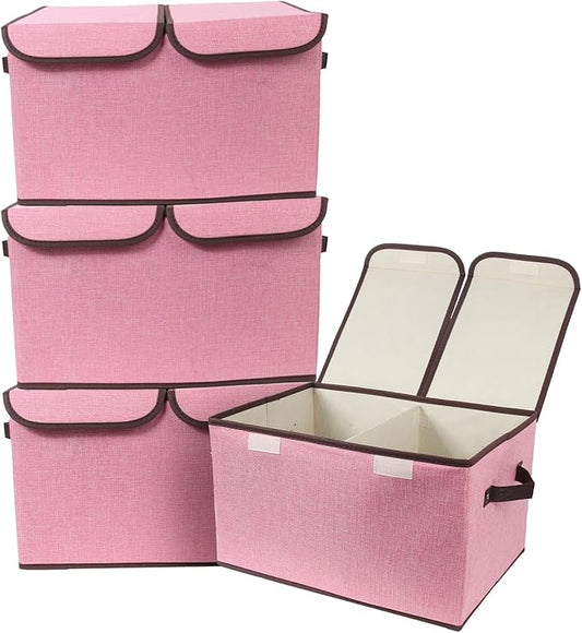 Foldable Fabric Storage Box, 16.5 x 11.8 x 9.8 inches (L x W x H), Pink, 4 Packs