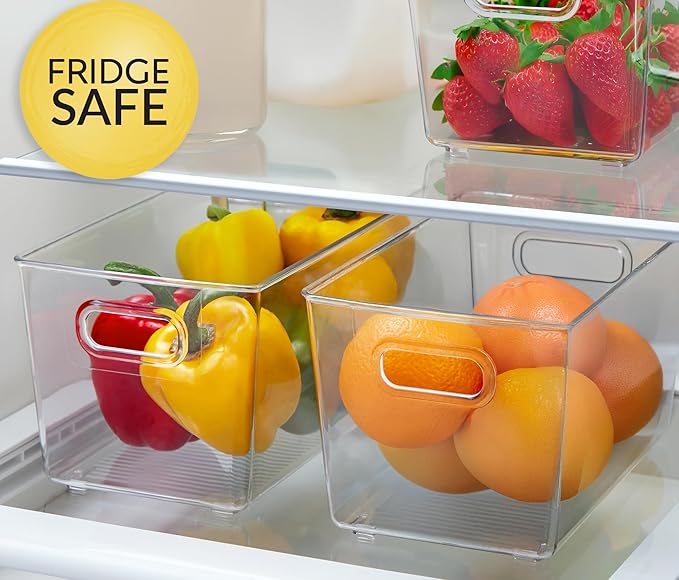 Set of 4 Clear Plastic Storage Bins With Handles, Containers To Organize Pantry, Fridge, Cabinet, Kitchen, Countertop, Closet, Cupboard, Home Organization and Storage