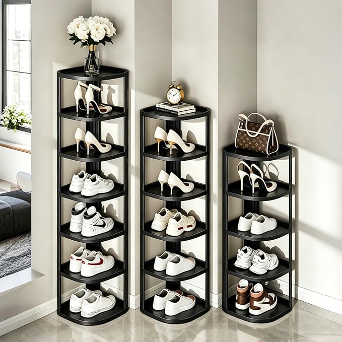 UFORU 8 Tier Vertical Shoe Rack,Corner Shoe Organizer for Entryway,Narrow Free Standing Shoe Organizer for Small Spaces,Tall Shoe Rock for Closet,Easy Assembly Shoe Storage Stand