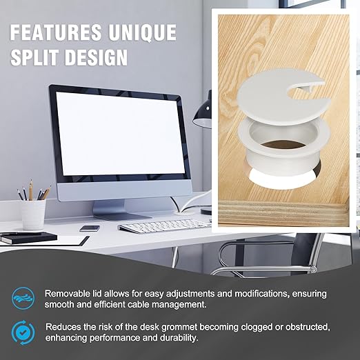 1-3/8" White Desk Grommet, JTemgle Plastic Cable Hole Cover Computer Table Cord Wire Organizer Caps Desktop Cord Management for Home Office TV Stands Tabletops, 5 Pieces