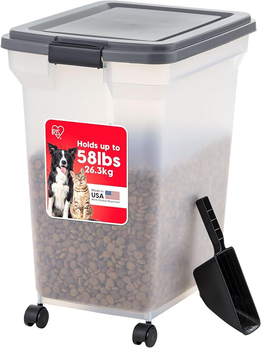 USA Dog Food Storage Container 58 lbs, Attachable Wheels, & Included Scoop
