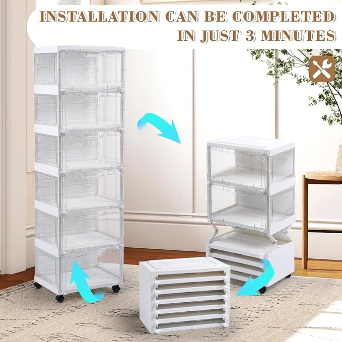 SAYMA LED Shoe Storage Box, Clear Shoe Storage Organizer with Magnetic Door, Stackable Plastic Shoe Cabinet with Wheels, Foldable Shoe Rack for Closet, Easy Assembly Shoe Cabinet for Entryway