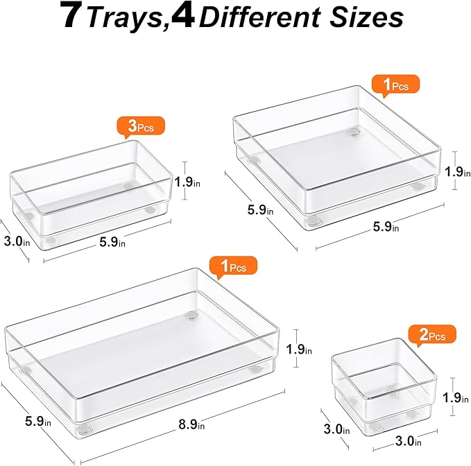 7-Piece Drawer Organizer with Non-Slip Silicone Pads