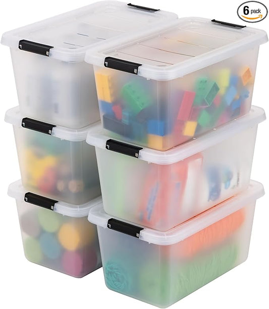 USA 6-Pack Clip Box with Latching Lids, 13 Quart Craft Storage Bins