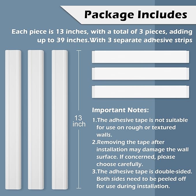TV Cord Hider - 39in(3xL13in) Cord Covers for Wall Mounted TV Cable Hider Wall Kit | Wire Hiders for TV on Wall, Wire Covers for Cords, Cable Concealer Hide Cords, 1.5" W x 0.75" H, White