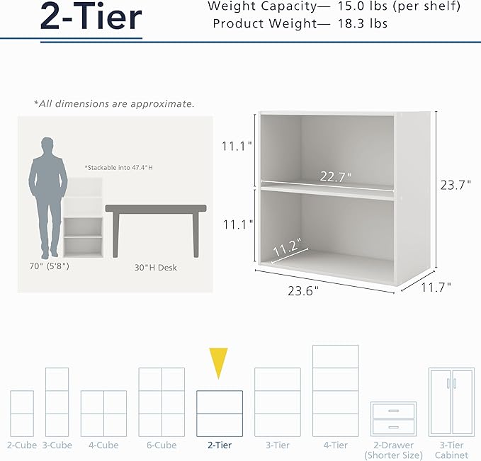 Homes, Inside + Out Apexa 2-Tier Cube Storage Organizer Shelves, White