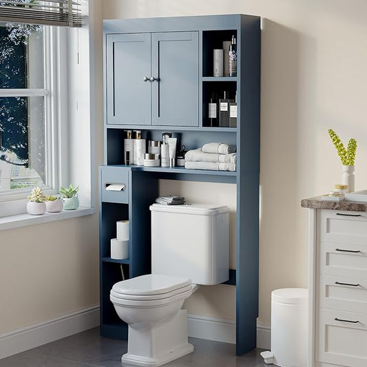 Over The Toilet Storage Cabinet with 7 Shelves, Navy Blue