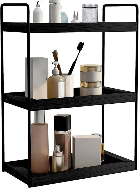 3 Tier Bathroom Counter Organizer, Countertop Bathroom Storage Shelf, Black