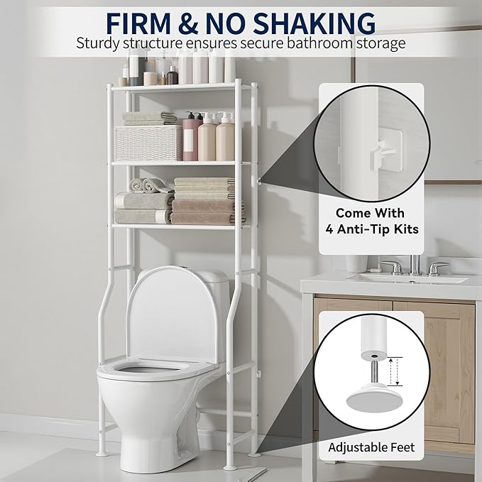 3-Tier Over Toilet Storage Rack, Metal Over Toilet Bathroom Organizer Shelf