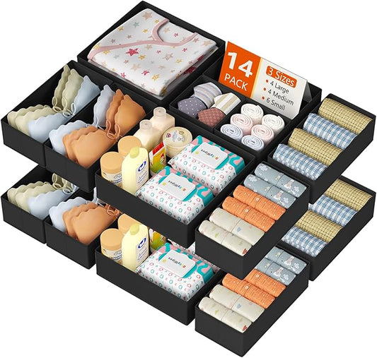 Drawer Organizer Clothes 14 Pack, Black