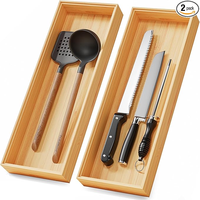 Long Bamboo Kitchen Drawer Organizer Boxes