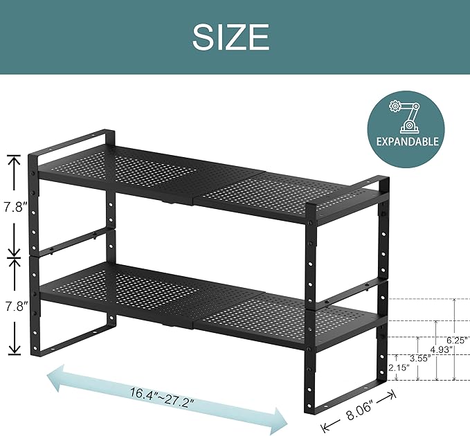 Expandable Shoe Rack Heavy-Duty Closet Organizer Adjustable Shelf Stackable Metal Framework for Entryway, Garage,RV,Pantry,Cabinet(Medium,2 Packs/Black)