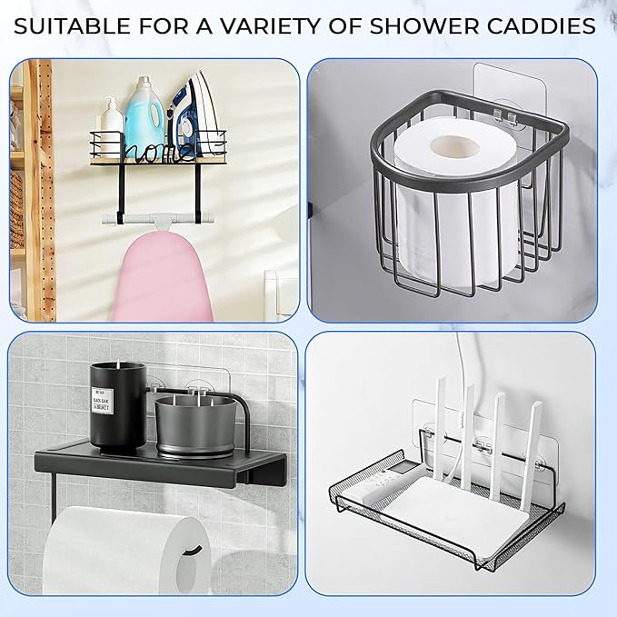 Shower Caddy Adhesive Replacement Hooks, Transparent-14 Pack