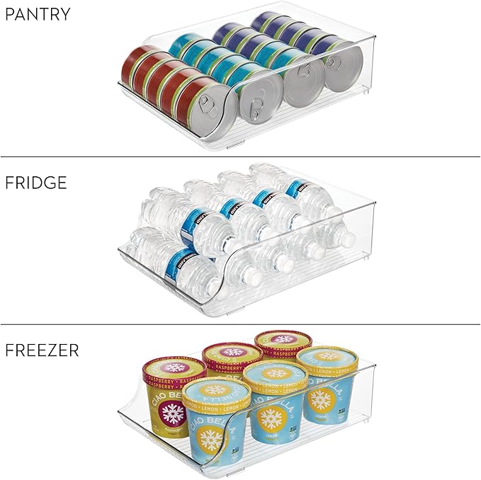 iDesign Plastic Water Bottle Organizer for Fridge, Bottle Holder for Kitchen and Pantry, Clear, 2-Pack