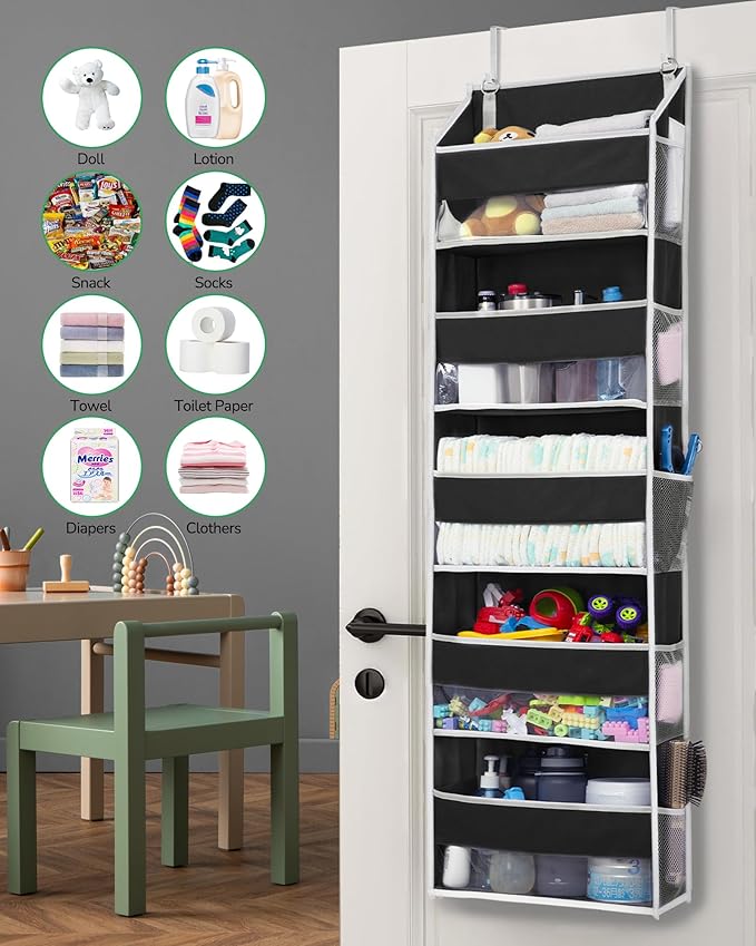 1 Pack Over The Door Organizer, 5 Shelf Door Organizer Hanging & 10 Side Pockets