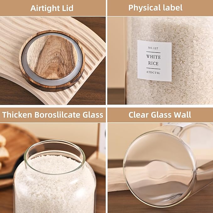 2 Pack Large Glass Storage Jars with Airtight Bamboo Lids, 95 FL OZ/2800 ml, Perfect for Kitchen Counter & Pantry Storage – Ideal for Flour, Sugar, Coffee, Rice, Nuts and More，