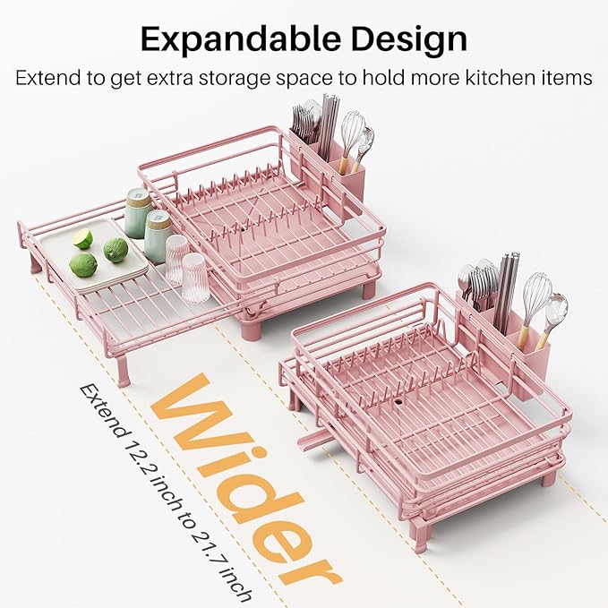 Dish Drying Rack, Extendable Dish Rack, Pink
