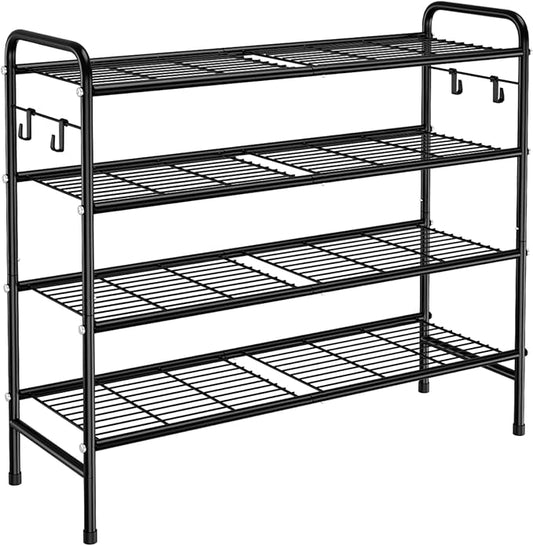 4-Tier Shoe Rack 33" Wide Metal Shoe Organizer Long Shoe Storage with 4 Side