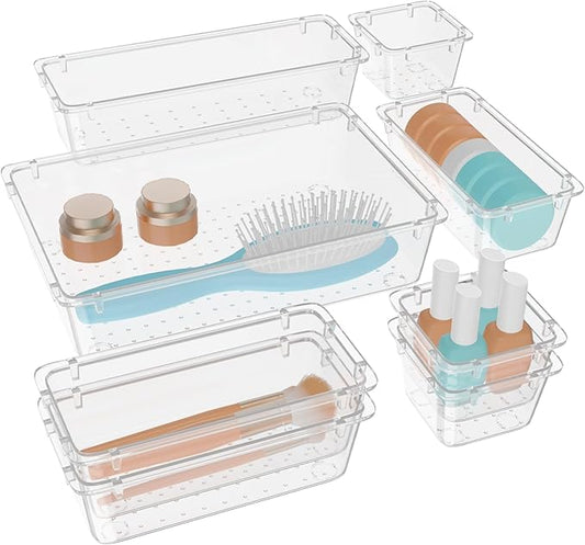 8 PCS Clear Plastic Drawer Organizer Set