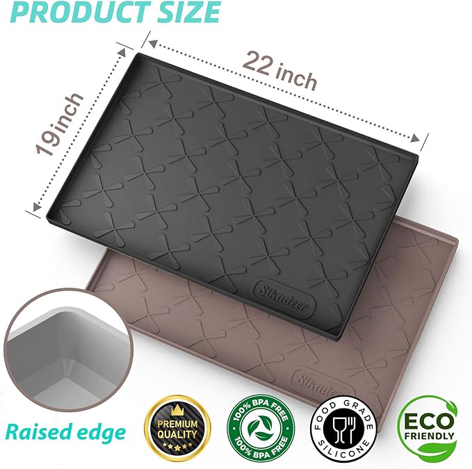 SIKADEER Waterproof Under Sink Mat 22x19, Raised Edge Silicone Mat Under Sink Shelf Liner, Sink Protector Kitchen Cabinet Tray for Bathroom Vanity and Small Cabinets, Cat Food Mat