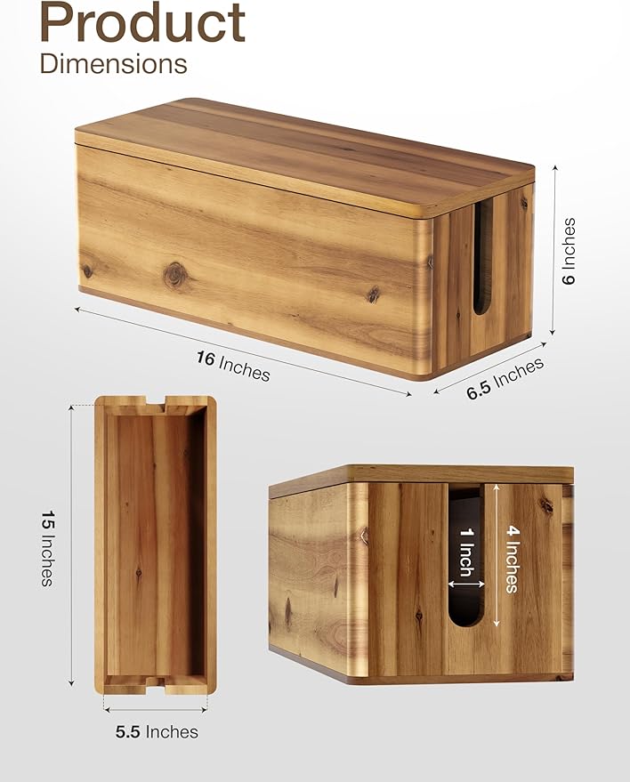Acacia Wood Cable Management Box Round Edge