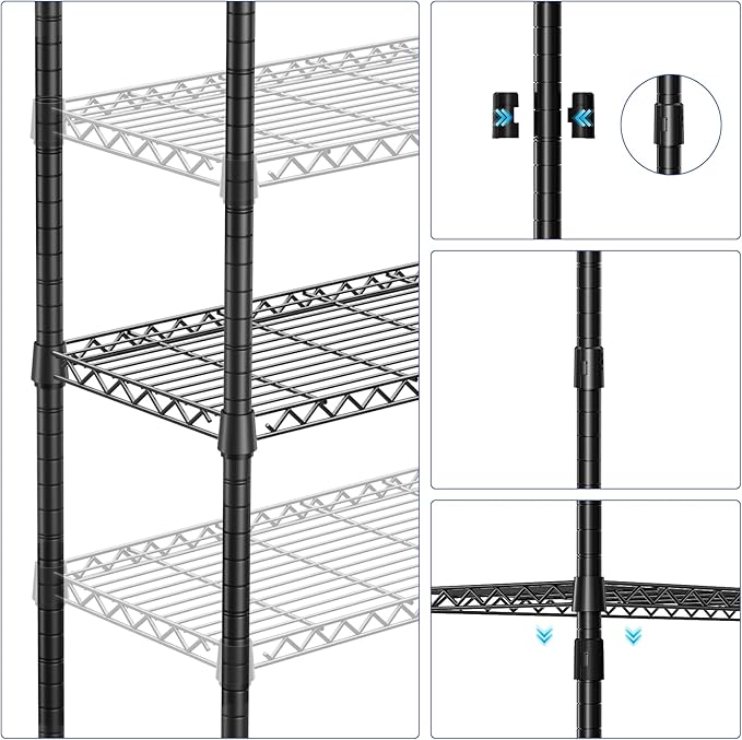 IZEUK 5-Tier Heavy Duty Black Metal Storage Shelving Unit, Wire Shelves for Home, Kitchen, Office and Garage Organization, 1250 lbs Weight Capacity, 15.7" D x 45.3" W x 70.9" H