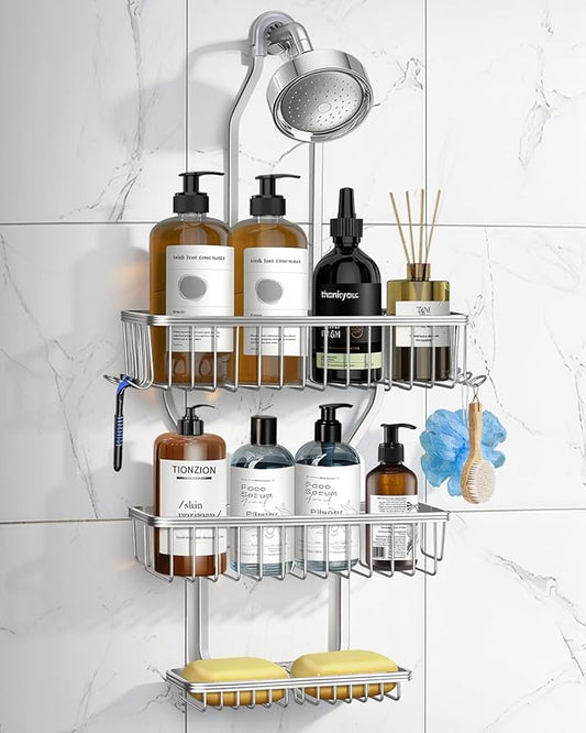 Shower Caddy Hanging, Never Rust Shower Hanging Organizer, Frosted Silver