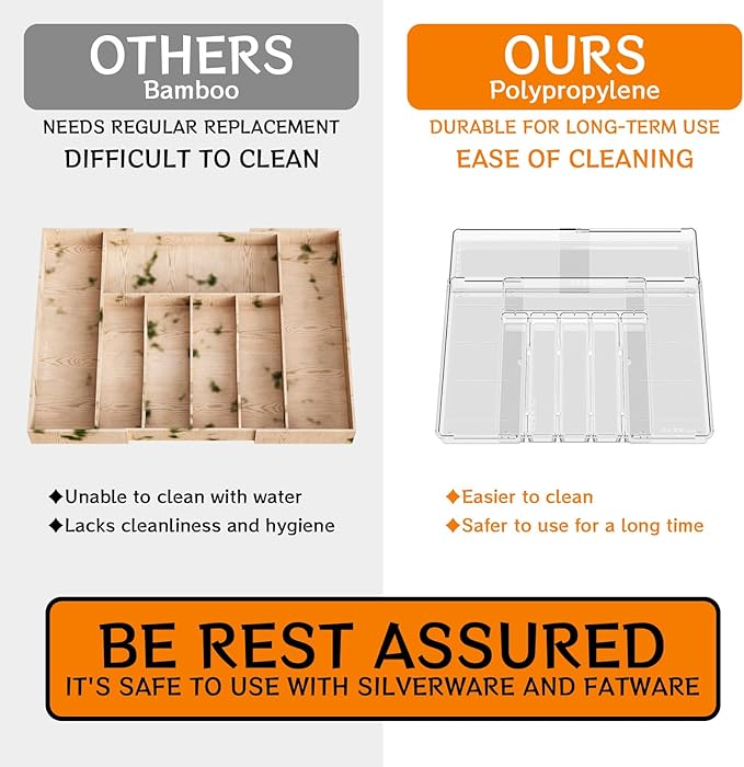Clear Expandable Silverware Organizers for Kitchen Drawers