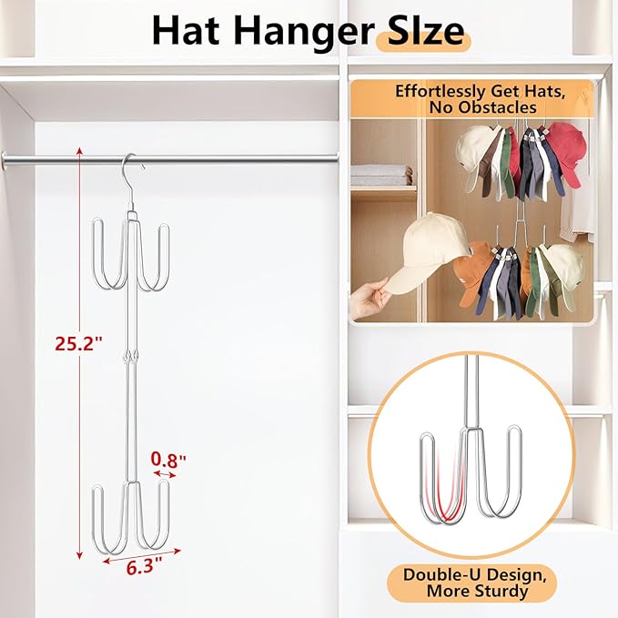 Hat Hangers for Closet, 1 Pack Stainless Steel Hat Organizer, Silvery